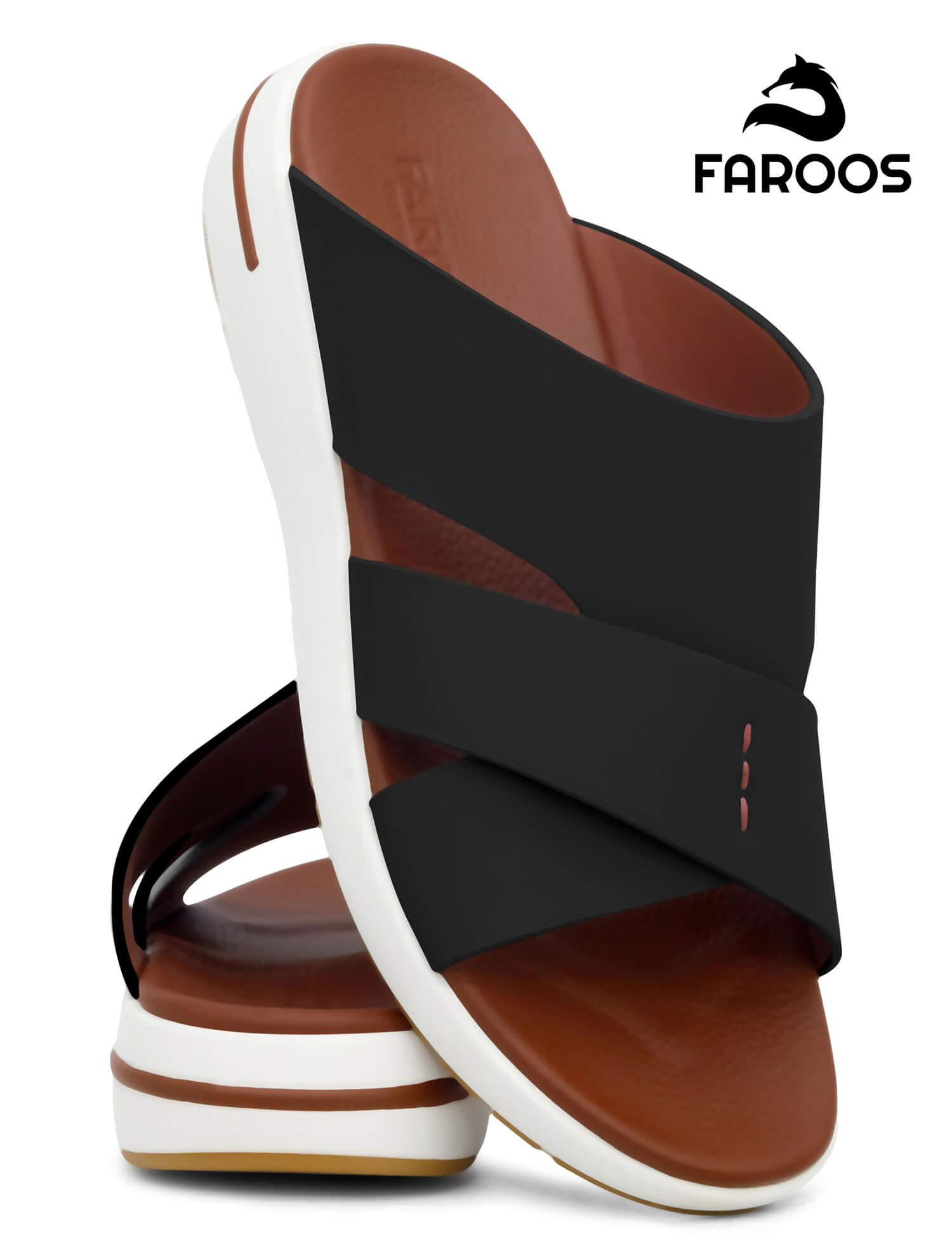 Faroos[F581]M237 Black Tan Gents Arabic Sandal