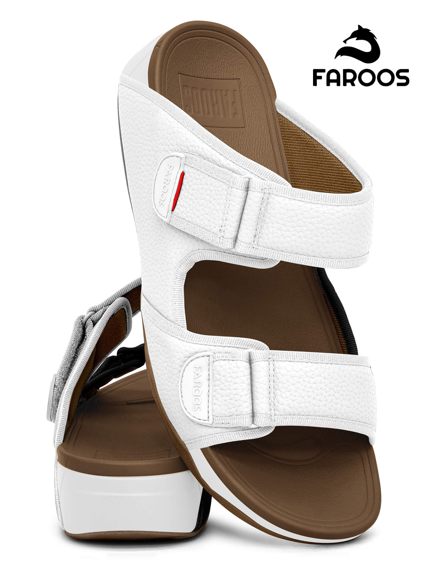 Faroos[F455]M129 White tan Gents Arabic Sandal